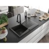 Mexen Cesar, 1-komorový granitový drez 775x470x190 mm a drezová batéria Elia, čierna-zlatá metalíza, 6514-75-670101-70-B