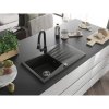 Mexen Cesar, 1-komorový granitový drez 775x470x190 mm a drezová batéria Elia, čierna-zlatá metalíza, 6514-75-670101-70