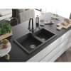 Mexen Tomas, 2-komorový granitový drez 800x500x190 mm a drezová batéria Elia, čierna škvrnitá, 6516-76-670101-76