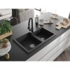 Mexen Tomas, 2-komorový granitový drez 800x500x190 mm a drezová batéria Elia, čierna, 6516-77-670101-70