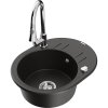 Mexen Kevin, 1-komorový granitový drez 586x458x190 mm a drezová batéria Elia, čierna-zlatá metalíza, 6517-75-670101-00