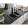 Mexen Carlos, 1,5-komorový granitový drez 582x475x177 mm a drezová batéria Elia, čierna škvrnitá, 6518-76-670101-70-B
