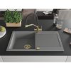 Mexen Leo, 1-komorový granitový drez 900x500x190 mm a drezová batéria Duo, šedá, 6501-71-671701-57-G