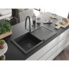 Mexen Leo, 1-komorový granitový drez 900x500x190 mm a drezová batéria Duo, čierna škvrnitá, 6501-76-671701-07-B