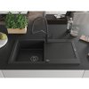 Mexen Leo, 1-komorový granitový drez 900x500x190 mm a drezová batéria Duo, čierna, 6501-77-671701-70-B