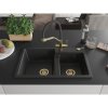 Mexen Tomas, 2-komorový granitový drez 800x500x190 mm  a kuchynská batéria Duo, čierna-strieborná metalíza, 6516-73-671701-57-G