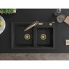 Mexen Tomas, 2-komorový granitový drez 800x500x190 mm  a kuchynská batéria Duo, čierna-strieborná metalíza, 6516-73-671701-57-G