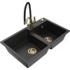 Mexen Tomas, 2-komorový granitový drez 800x500x190 mm  a kuchynská batéria Duo, čierna-strieborná metalíza, 6516-73-671701-57-G