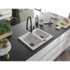 Mexen Carlos, 1,5-komorový granitový drez 582x475x177 mm a drezová batéria Duo, biela, 6518-20-671701-70-B