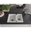 Mexen Carlos, 1,5-komorový granitový drez 582x475x177 mm a drezová batéria Duo, biela, 6518-20-671701-70-B
