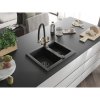 Mexen Carlos, 1,5-komorový granitový drez 582x475x177 mm a drezová batéria Duo, čierna, 6518-77-671701-57-B