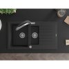 Mexen Matias, granitový drez 900x505x200 mm, 1,5-komorový a drezová batéria Duo, čierna-strieborná metalíza, 6502-73-671701-07