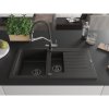 Mexen Matias, granitový drez 900x505x200 mm, 1,5-komorový a drezová batéria Duo, čierna-zlatá metalíza, 6502-75-671701-07-B
