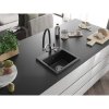 Mexen Milo, granitový drez 435x410x171 mm, 1-komorový a drezová batéria Duo, čierna-strieborná metalíza, 6505-73-671701-07