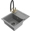 Mexen Enzo, granitový drez 576x465x174 mm, 1-komorový a drezová batéria Duo, šedá, 6506-71-671701-57-B