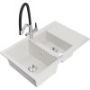 Mexen Gaspar, granitový drez 737x475x177 mm, 1,5-komorový a drezová batéria Duo, biela, 6507-20-671701-07