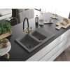 Mexen Gaspar, granitový drez 737x475x177 mm, 1,5-komorový a drezová batéria Duo, šedá, 6507-71-671701-57-B