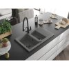 Mexen Gaspar, granitový drez 737x475x177 mm, 1,5-komorový a drezová batéria Duo, šedá, 6507-71-671701-70-B