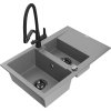 Mexen Gaspar, granitový drez 737x475x177 mm, 1,5-komorový a drezová batéria Duo, šedá, 6507-71-671701-70-B