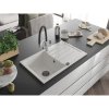Mexen Bruno, 1-komorový granitový drez 795x495x200 mm a drezová batéria Duo, biela, 6513-20-671701-07-B