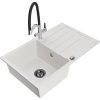 Mexen Bruno, 1-komorový granitový drez 795x495x200 mm a drezová batéria Duo, biela, 6513-20-671701-07-B