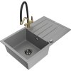 Mexen Bruno, 1-komorový granitový drez 795x495x200 mm a drezová batéria Duo, šedá, 6513-71-671701-57-B