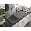 Mexen Bruno, 1-komorový granitový drez 795x495x200 mm a drezová batéria Duo, šedá, 6513-71-671701-57-B