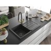 Mexen Bruno, 1-komorový granitový drez 795x495x200 mm a drezová batéria Duo, čierna škvrnitá, 6513-76-671701-57-B