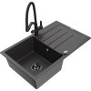 Mexen Bruno, 1-komorový granitový drez 795x495x200 mm a drezová batéria Duo, čierna škvrnitá, 6513-76-671701-70-B