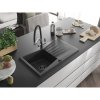 Mexen Cesar, 1-komorový granitový drez 775x470x190 mm a drezová batéria Duo, čierna škvrnitá, 6514-76-671701-07-B