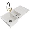 Mexen Andres, granitový drez 1000x500x200 mm, 1,5-komorový a drezová batéria Duo, biela, 6515-20-671701-57-B