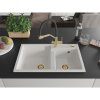 Mexen Tomas, 2-komorový granitový drez 800x500x190 mm  a kuchynská batéria Duo, biela, 6516-20-671701-57-G