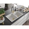 Mexen Tomas, 2-komorový granitový drez 800x500x190 mm  a kuchynská batéria Duo, biela, 6516-20-671701-57-G