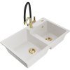 Mexen Tomas, 2-komorový granitový drez 800x500x190 mm  a kuchynská batéria Duo, biela, 6516-20-671701-57-G