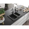 Mexen Carlos, 1,5-komorový granitový drez 582x475x177 mm a drezová batéria Duero, čierna škvrnitá, 6518-76-671600-70-B