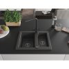 Mexen Carlos, 1,5-komorový granitový drez 582x475x177 mm a drezová batéria Duero, čierna škvrnitá, 6518-76-671600-70-B