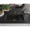 Mexen Omar, 1-komorový granitový drez 800x480x210 mm, čierna-zlatá metalíza, zlatý sifón, 6520801005-75-G