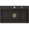 Mexen Omar, 1-komorový granitový drez 800x480x210 mm, čierna-zlatá metalíza, zlatý sifón, 6520801005-75-G