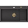 Mexen Omar, 1-komorový granitový drez 800x480x210 mm, čierna škvrnitá, zlatý sifón, 6520801005-76-G