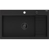 Mexen Omar, 1-komorový granitový drez 800x480x210 mm, čierny, grafitový sifón, 6520801005-77-B