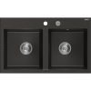 Mexen Hektor, 2-komorový granitový drez 800x480x205 mm, čierna-zlatá metalíza, chrómový sifón, 6521802000-75