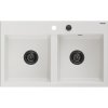 Mexen Hektor, 2-komorový granitový drez 800x480x205 mm, biela, grafitový sifón, 6521802000-20-B