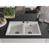 Mexen Hektor, 2-komorový granitový drez 800x480x205 mm, biela, grafitový sifón, 6521802000-20-B
