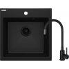 Deante Evora, 1-komorový granitový drez 500x500x216 mm + drezová batéria s elastickým ramenom, čierna, DEA-ZQJNN103