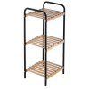 Erga Oscar, kovový kúpeľňový trojpolicový regál na postavenie 31x26x74 cm, čierna-prírodná hnedá, ERG-YKA-P.OSCAR