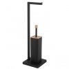 Erga Saki, držiak na toaletný papier a toaletnú kefu 20x20x65 cm, čierna matná-hnedá, ERG-YKA-PD.SAKI-BLK
