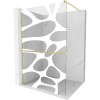 Mexen Kioto+, sprchová zástena Walk-In s poličkou a vešiakom 140 x 200 cm, 8mm číre sklo biely vzor, zlatý matný profil, 800-140-121-55-97