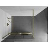 Mexen Kioto+, sprchová zástena Walk-In s poličkou a vešiakom 120 x 200 cm, 8mm číre sklo čierny vzor, zlatý matný profil, 800-120-121-55-77