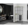 Mexen Kioto+, sprchová zástena Walk-In s poličkou a vešiakom 120 x 200 cm, 8mm číre sklo čierny vzor, zlatý matný profil, 800-120-121-55-77