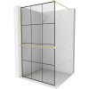 Mexen Kioto+, sprchová zástena Walk-In s poličkou a vešiakom 120 x 200 cm, 8mm číre sklo čierny vzor, zlatý matný profil, 800-120-121-55-77